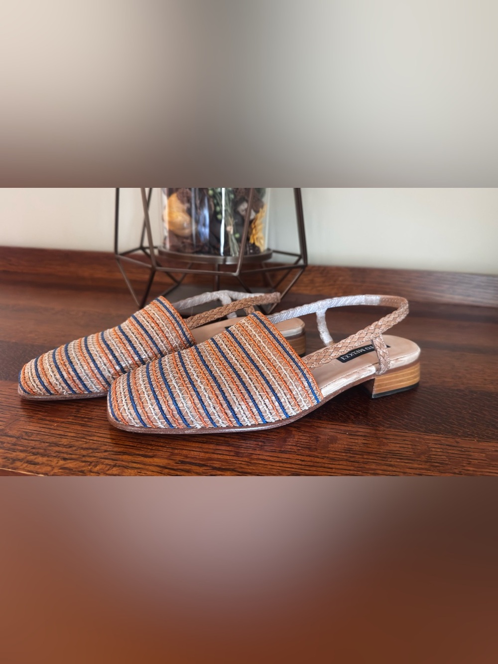 Sesto Meucci Striped Woven Slingback Flats in Tan, Blue & Orange